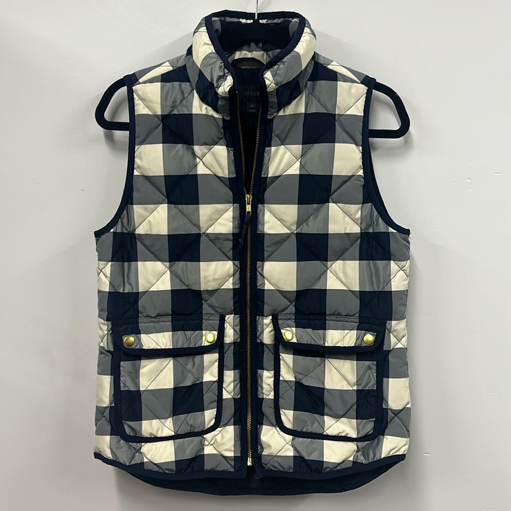 J. Crew Excursion Quilted Down Vest Buffalo Plaid Navy/Ivory size XS